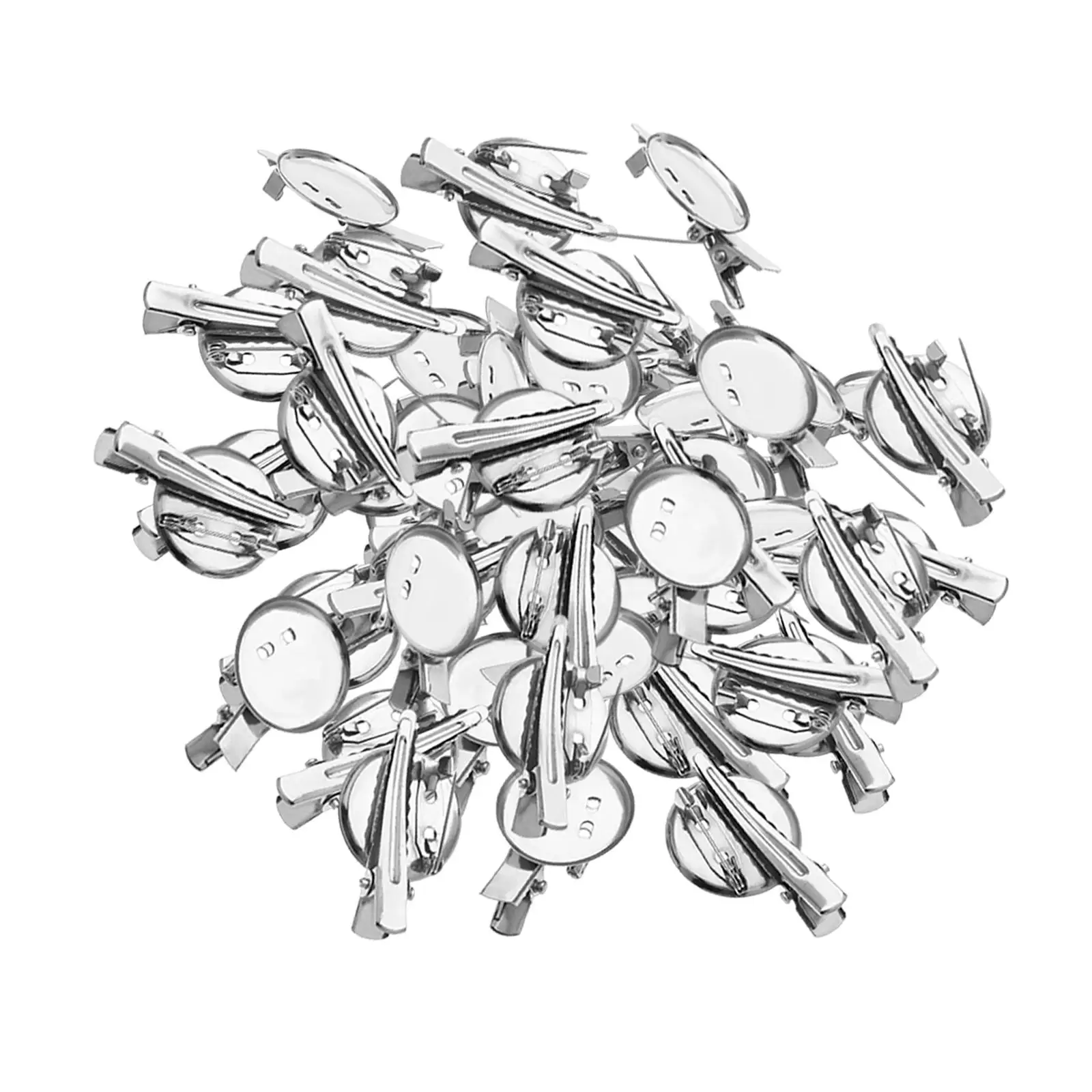 50Pcs Brooch Blank Round Tray with Pin and Hair Clip Accessories Durable Metal Portable for Haircuts Jewelry Making Hairdresser