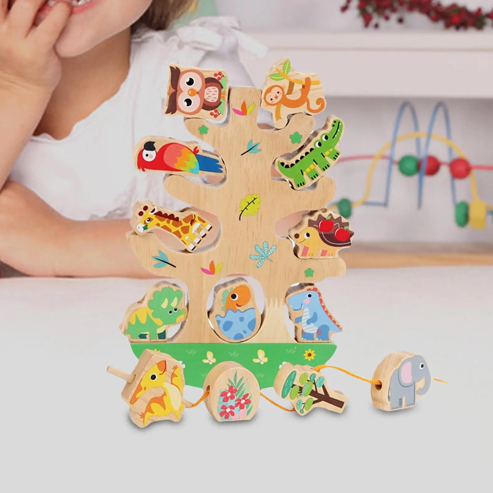 Wooden Animal Stacking Toys Montessori Toys Animal Lacing Beads Threading for Festival New Year Birthday Ages Kids Children