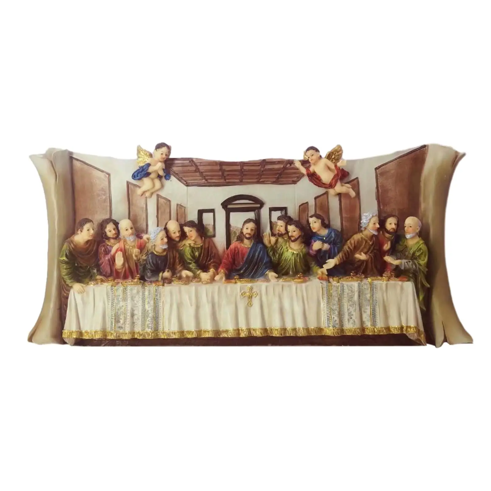 Resin Last Supper Sculpture Statue The Last Supper Scene Artwork Jesus and 12 Disciples for Living Room Ornaments Decoration