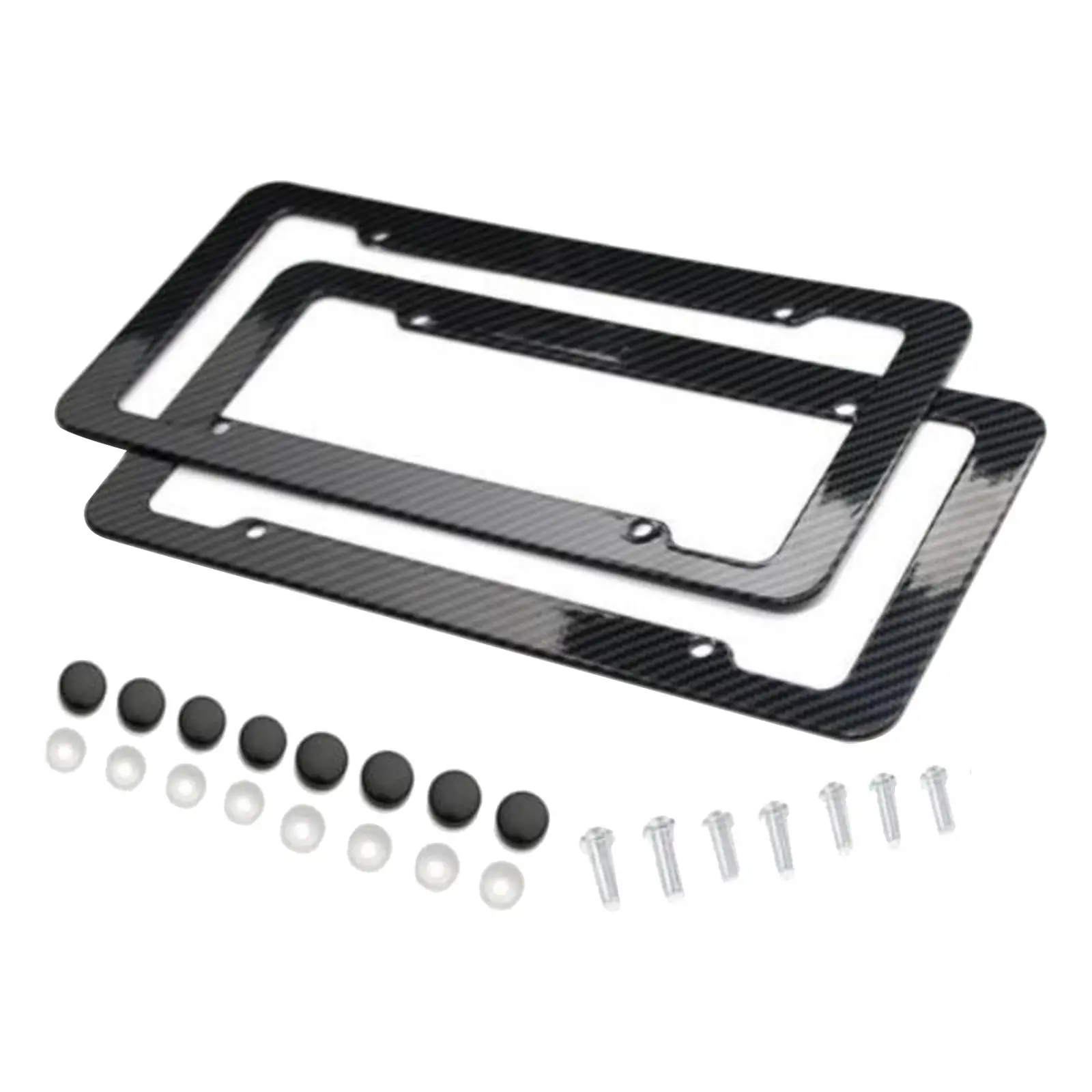 2Pcs Carbon Fiber Style  Frames Front and Rear with Screws Holder Plate Covers for Truck us Install