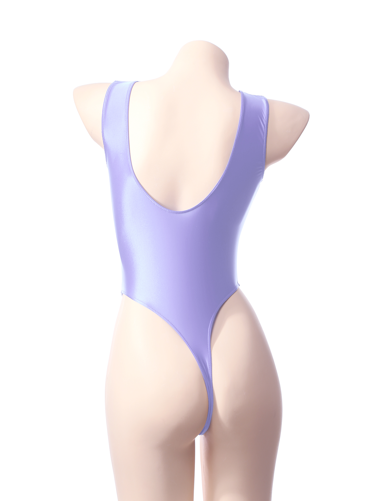 Ölglänzender Damen-Badeanzug, ärmellos, hoch geschnittener Tanga-Body, einteilige Badebekleidung, Yoga, Sport, Fitnessstudio, Fitness, Badeanzug, Kostüm – Detail 14