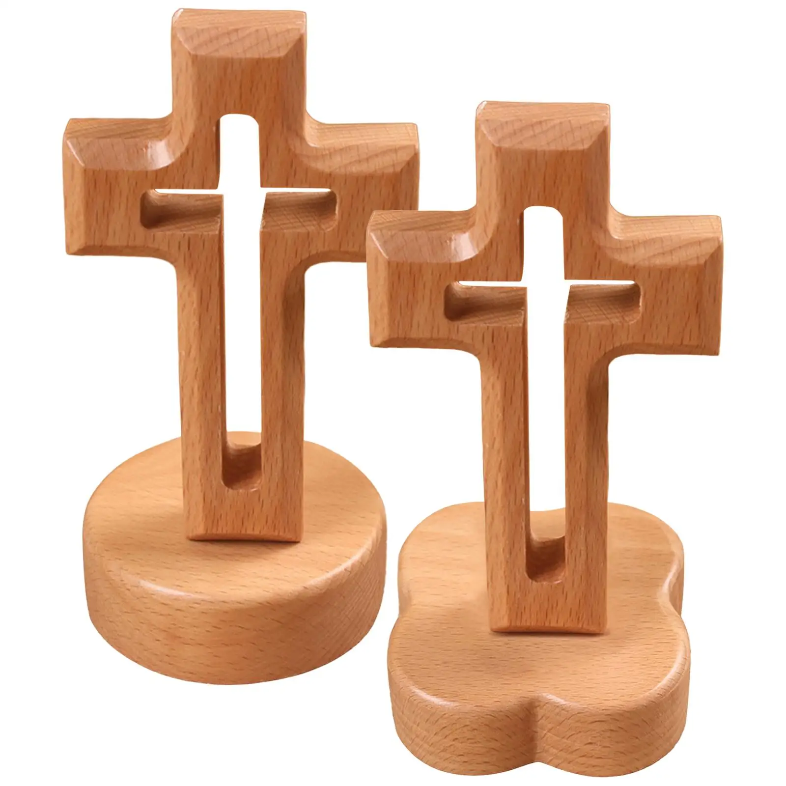 Wooden Cross Ornament Free Standing Crucifix for Living Room Bedroom Study