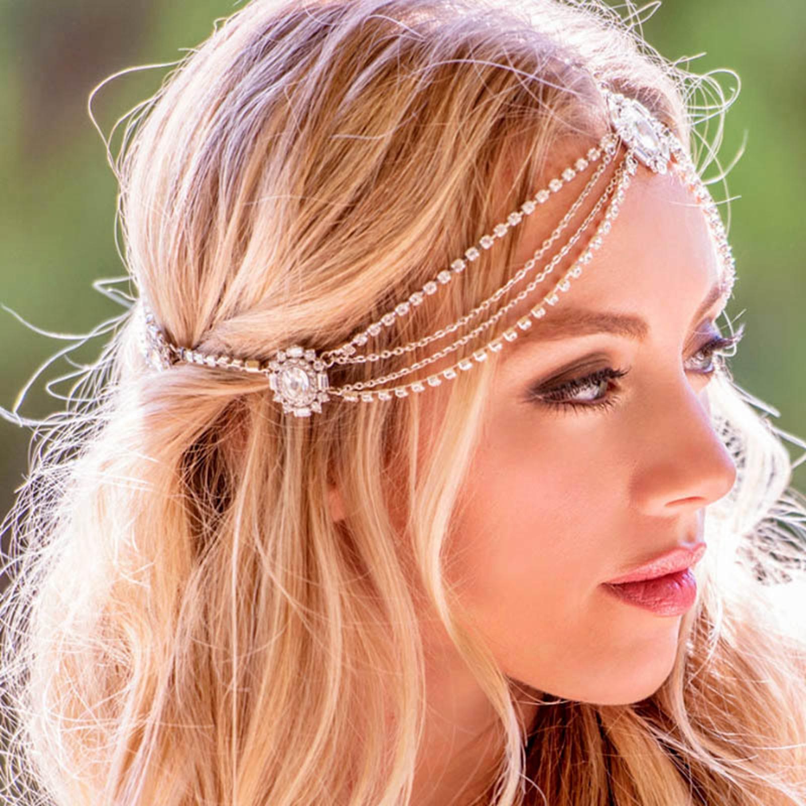 Head Chain Rhinestones Bohemian Jewelry Boho Forehead for Prom Girls Silver