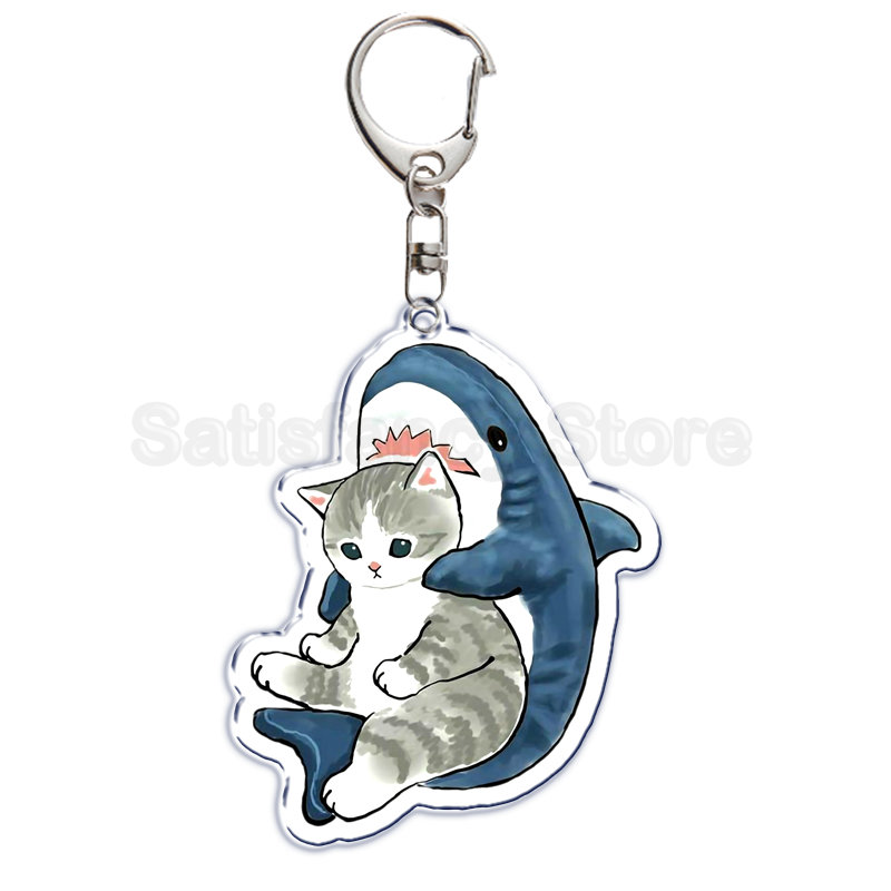 Nette Cartoon Shark Katze Gebraten Garnelen Katze Keychain Brief Schlüssel Kette für Männer Frauen Zubehör Tasche Anhänger Schlüssel Ring Schmuck geschenk – Detail 11