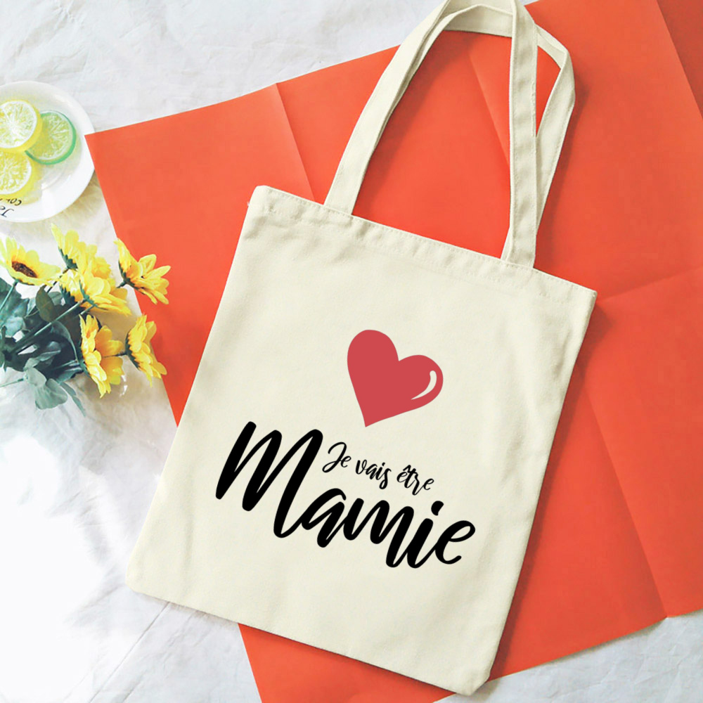 Französische Mamie-Druck-Schultertaschen aus Segeltuch, weibliche Einkaufstaschen, Damen-Reisehandtaschen, umweltfreundliche, wiederverwendbare Aufbewahrungstasche, Geschenke für Oma – Detail 8