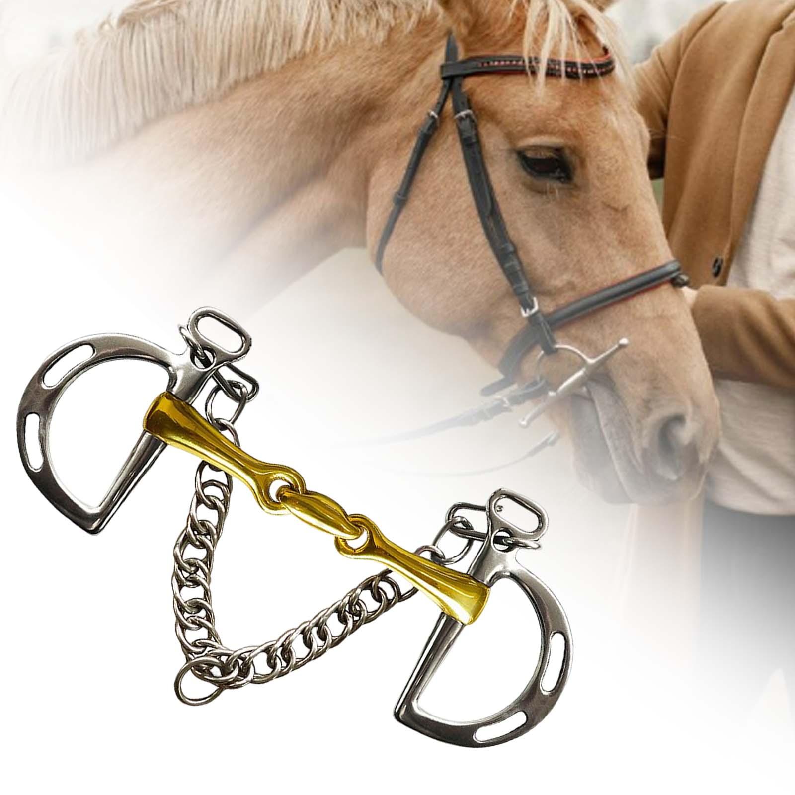 Horse Bit Copper Mouth Harness W/Curb Hooks Chain Stainless Steel Center Roller with Trims for Equestrian Horse Bridle