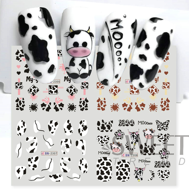 Cute Cartoon Cow Nail Art Sticker Decals 5d - Temu