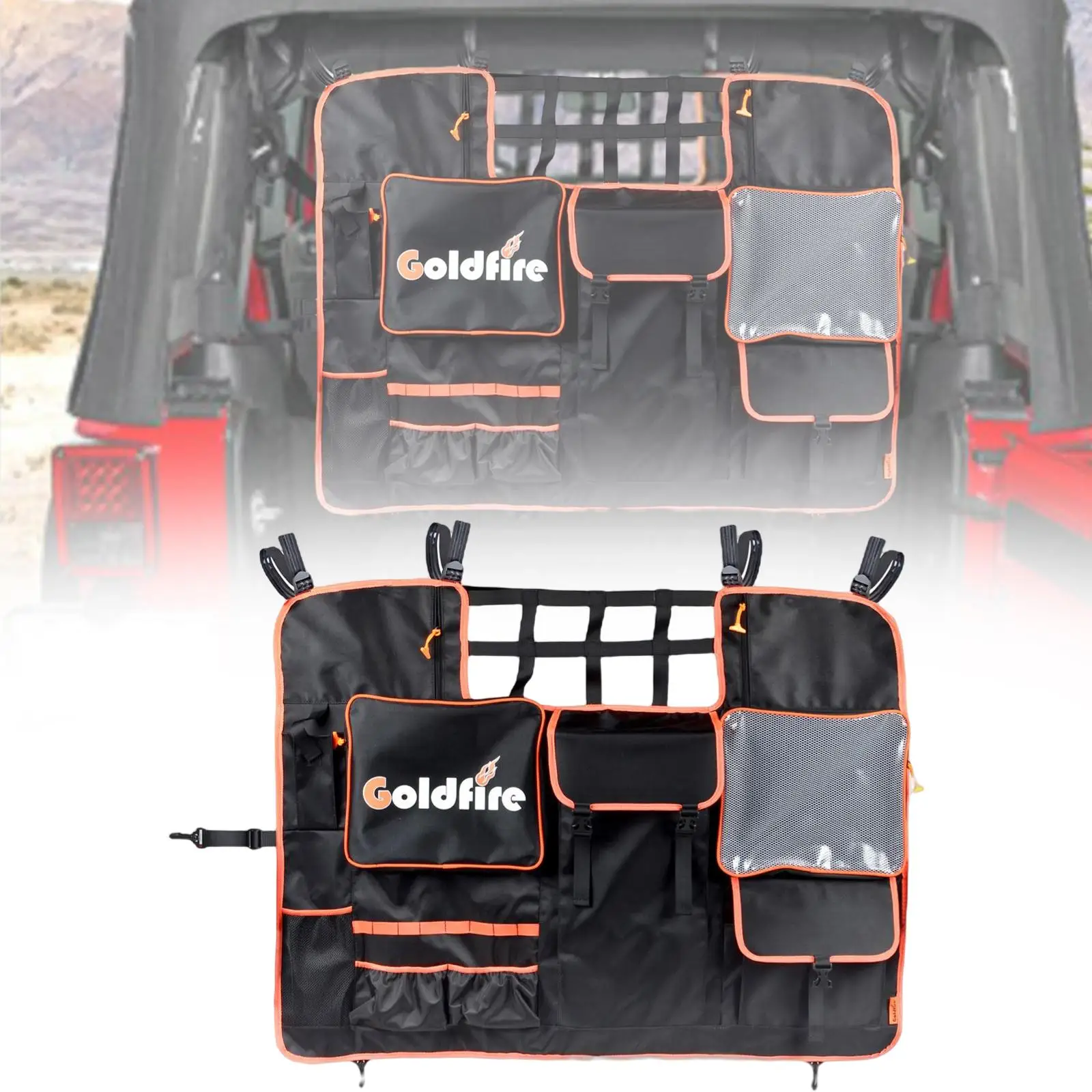 Trunk Cargo Net Storage Bag Pet Dog Barrier Fit for Jeep Wrangler JK JL 07-22 with Hook