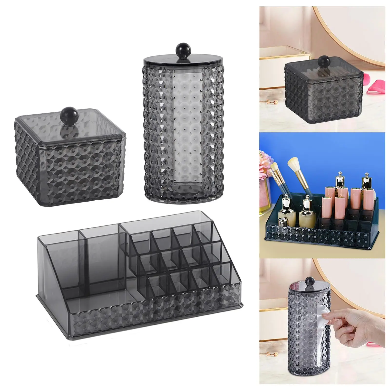 Qtip Holder Dispenser Crystal Clear Storage Box Acrylic Makeup Cotton Pad Cotton Ball Holder for Jewelry Vanity Countertop