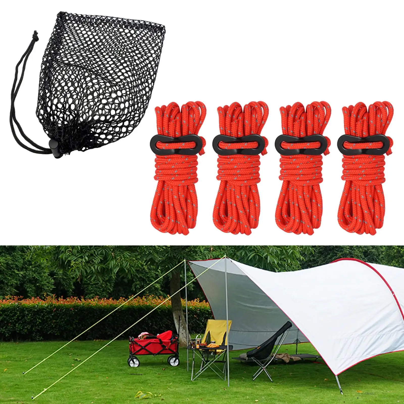 Reflective Paracord Outdoor Camping Tent Wind Rope 4mm Sun Shelter Awning with Aluminum Alloy Buckle Adjuster