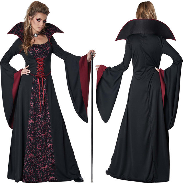 EYHLKM Carnival Costume Sorceress Costume Gothic Dress Royal Vampire  Costume Medieval Black Witch Dress Themed Party Masquerade Party,110cm