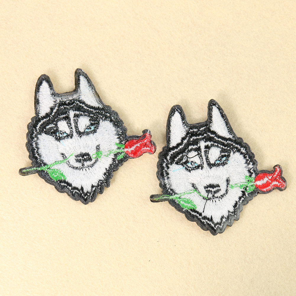 2 Stück Stickerei sibirischen Husky Rose Eisen auf Patches Applikation kreative lustige Abzeichen Stoff Aufkleber DIY Nähen Stoff Dekorationen – Detail 5