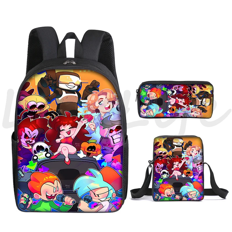 Col-92 Friday Night Funkin 3 in 1 Backpack Set,Kids Graphic School Bookbag+Lunch Box+Pencil Case 