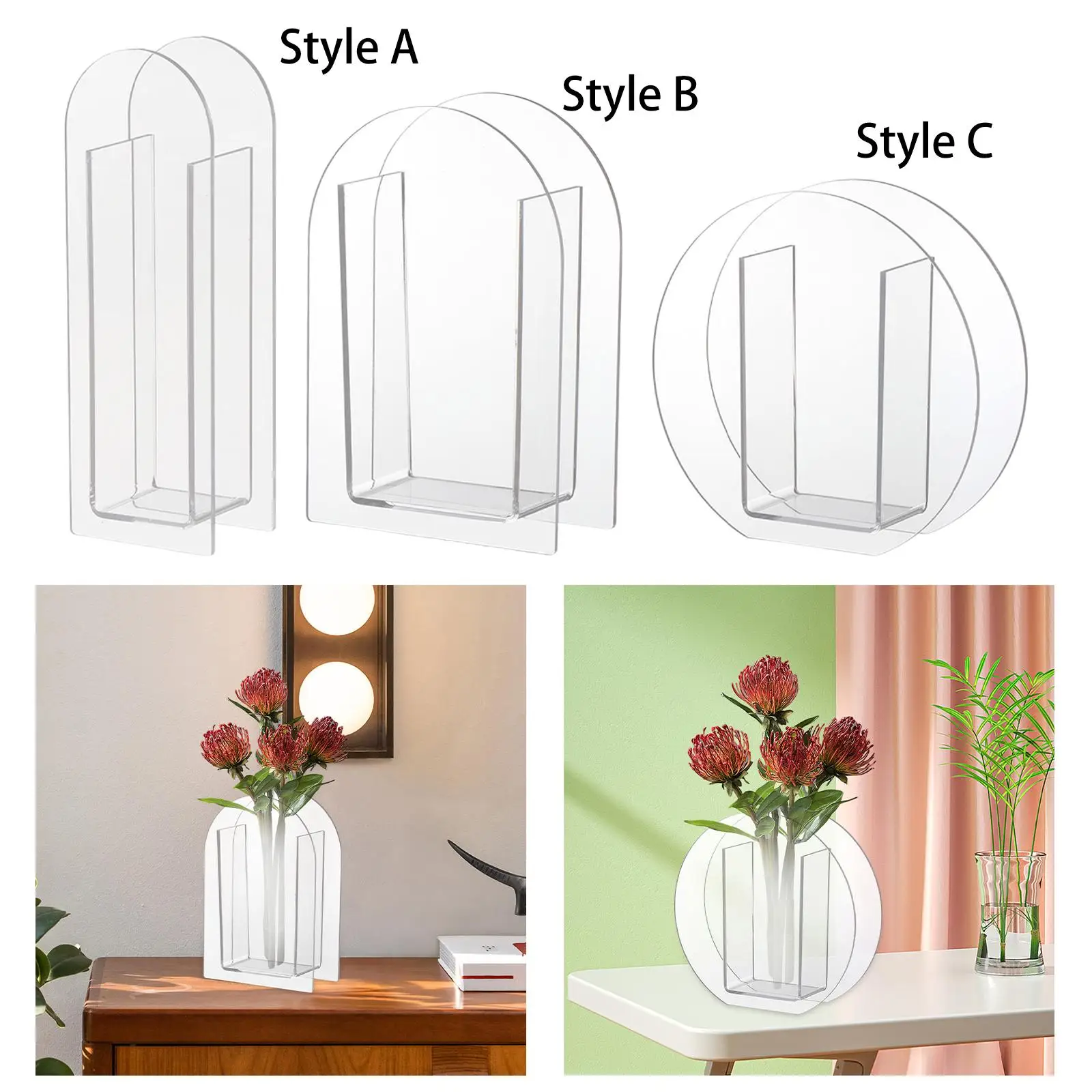 Acrylic Vase Geometric Arch Modern Acrylic flower buckets for Bookshelf Home