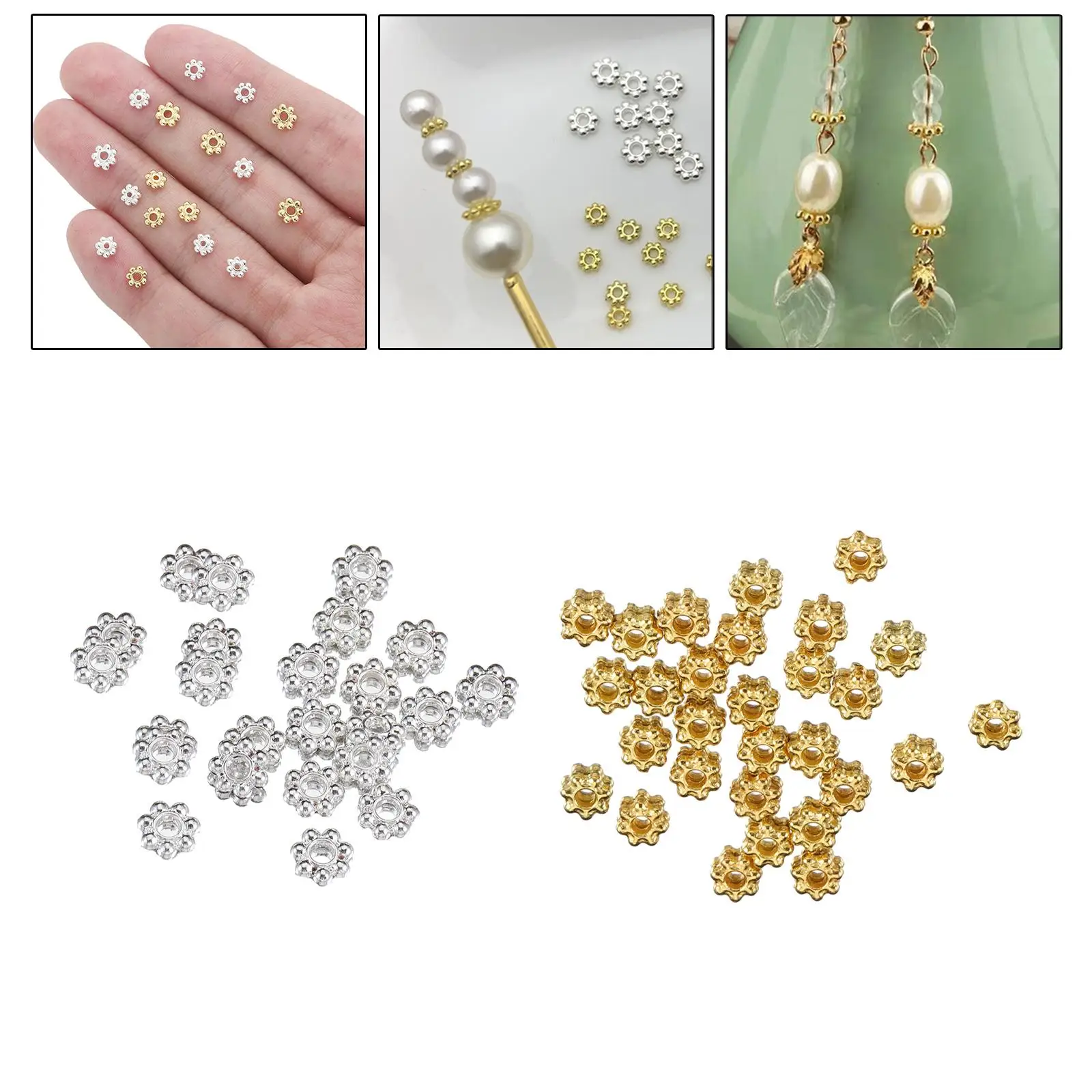 200Pcs Snowflake Spacer Beads DIY Craft Metal Decorative Loose Charm Beads for Jewelry Making Necklace Earring Bags Accessories