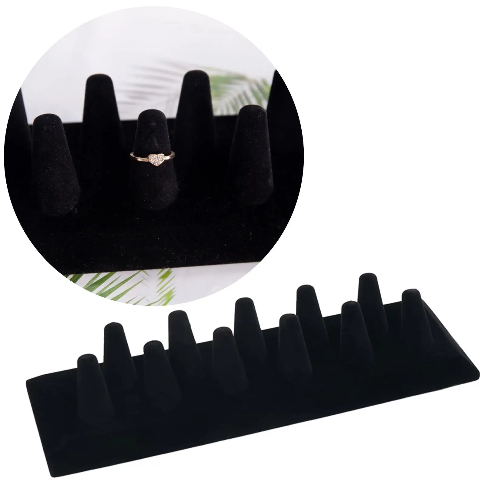 11 Finger Ring Display Stand Velvet Flocking Organizer Jewelry Holder for Retail Shop Shows Exhibitions Organizing Black