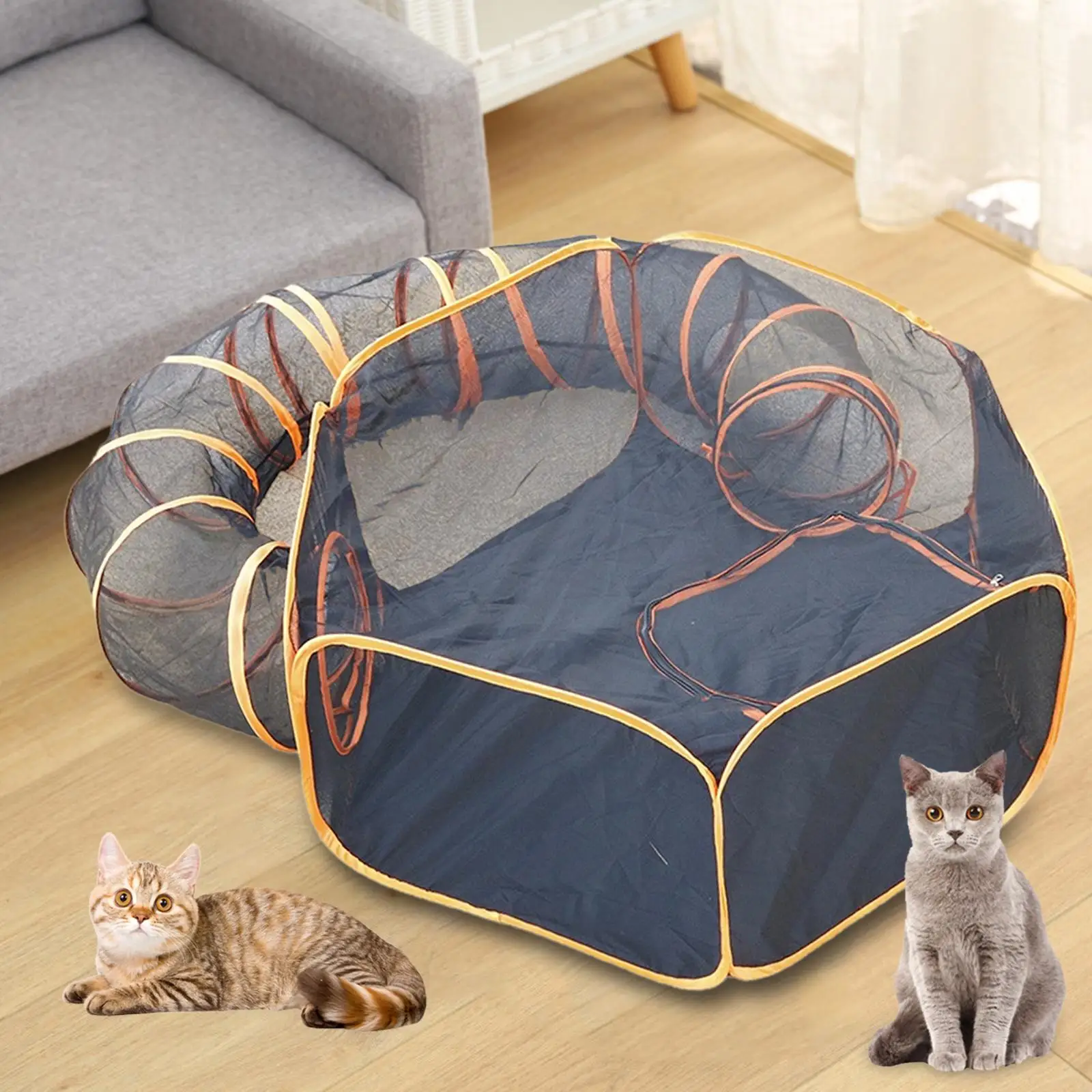 Cat Tunnel Indoor Cats Breathable Playground Scratching Resistant Net 2 in 1