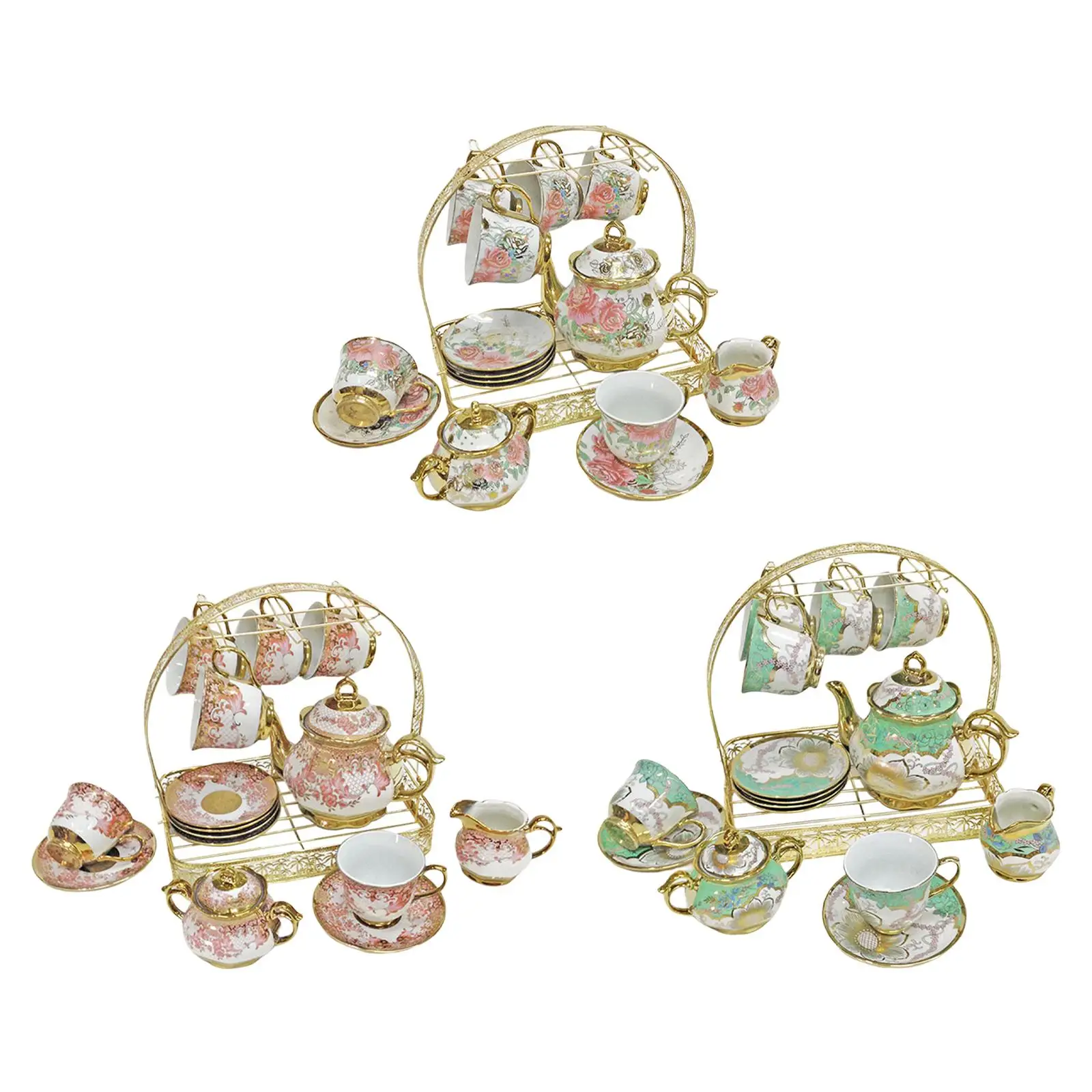 Ceramic Cups and Saucers Set with Stand Coffee Tea Set Floral Tea Cups Ceramic