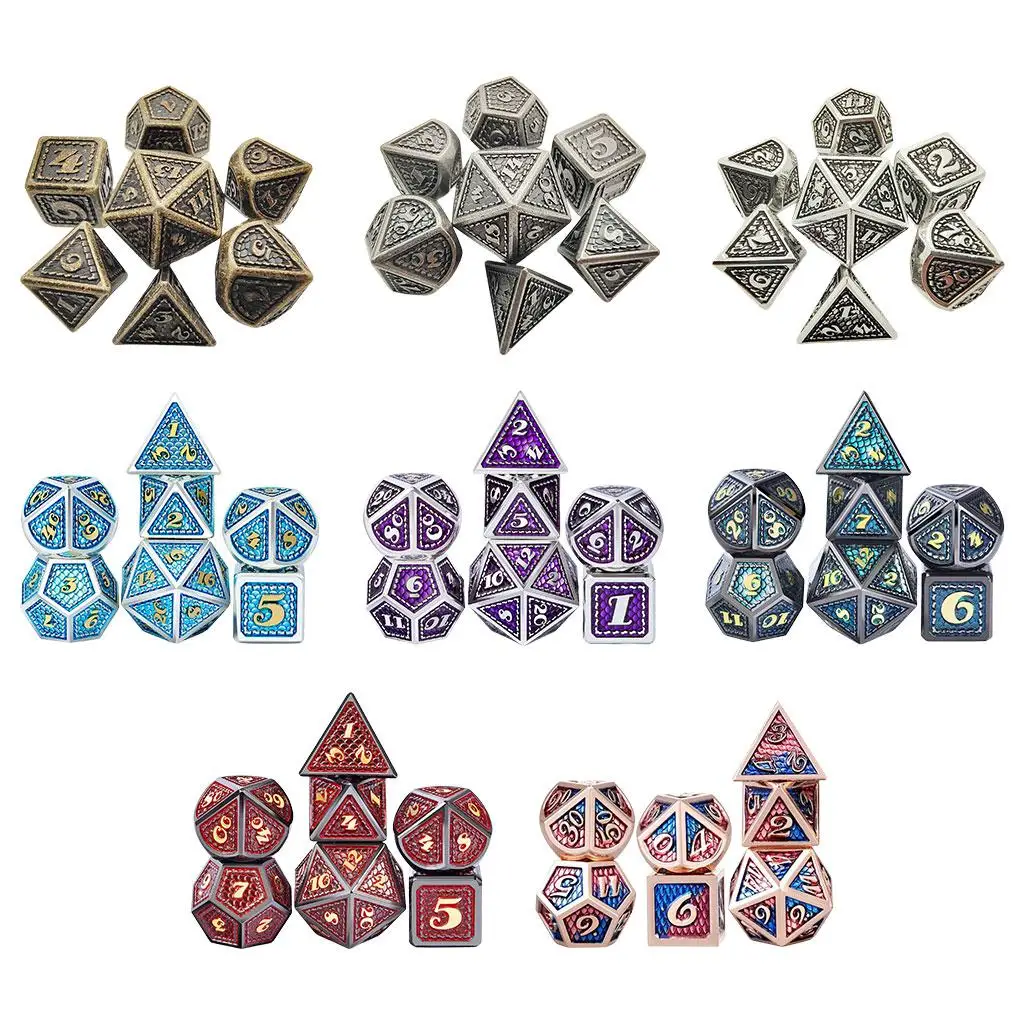 Metal Polyhedral    D8 D10 D12 D20 Props  Set RPG s Irregular 7x Role Playing  for RPG Adults Game