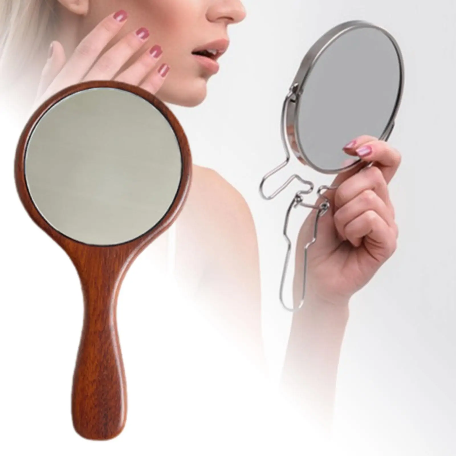 Handheld Mirror Wooden Decorative Salon Hairdresser Plain Mirror Retro Small Makeup Mirror for Travel Bathroom Barbers Girls