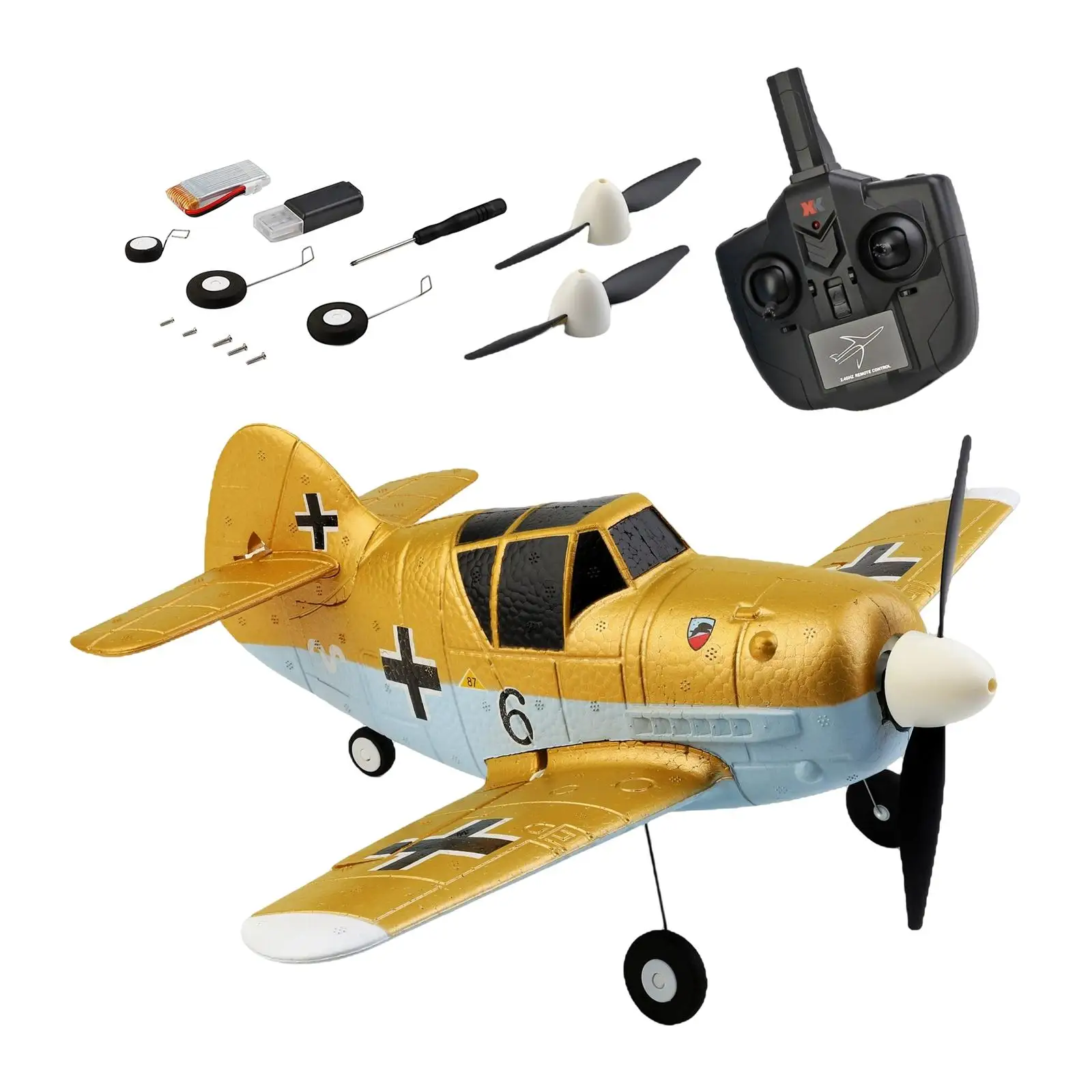 XK A250 2.4G 4 Channel EPP Foam Aircraft Remote Control Smart Balance RC Plane BF-109 Fighter Toy Ready to Fly