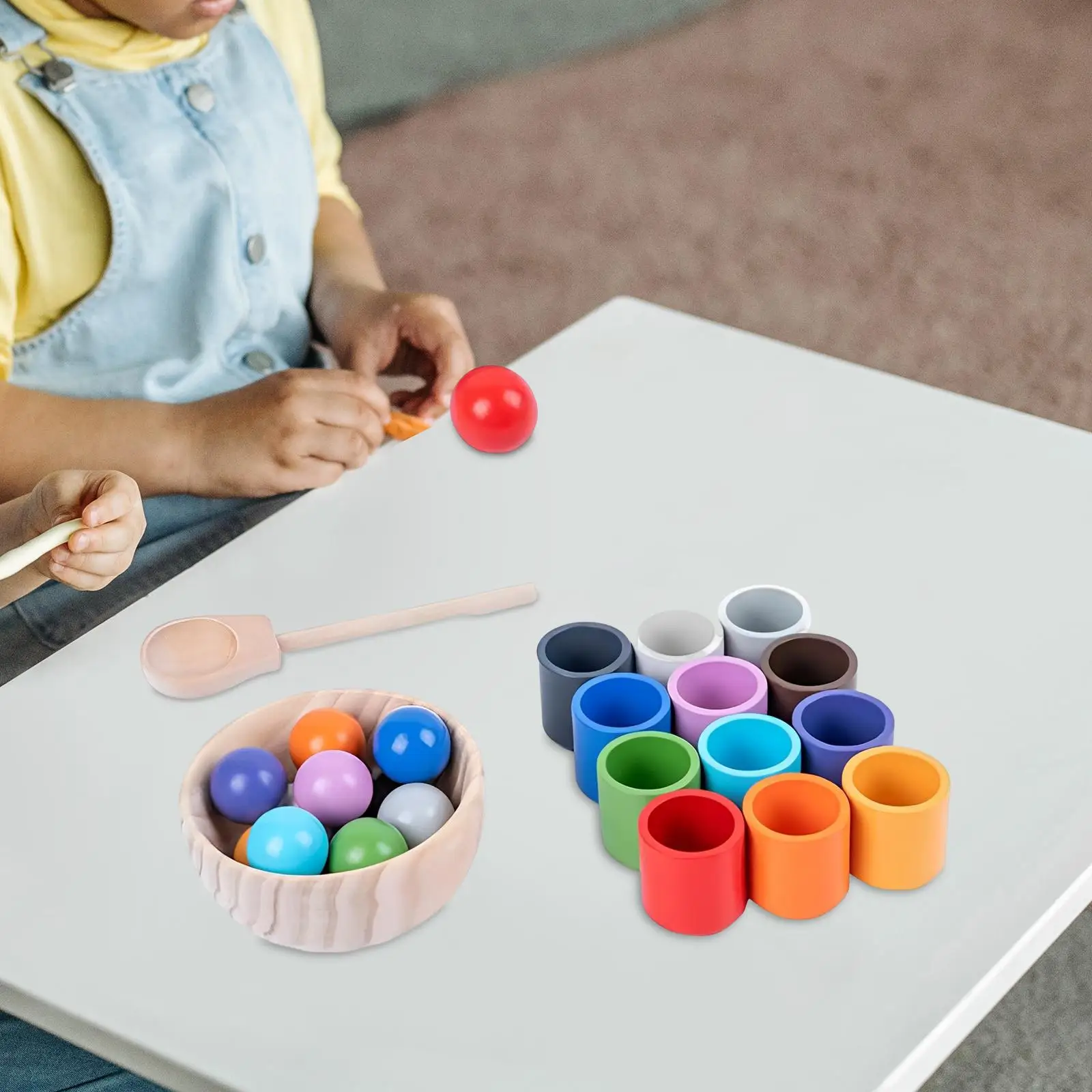 Rainbow Ball in Cups Montessori Toy Fine Motor Skill for Children Color Classification Sorter Game Bead Sorting and Counting