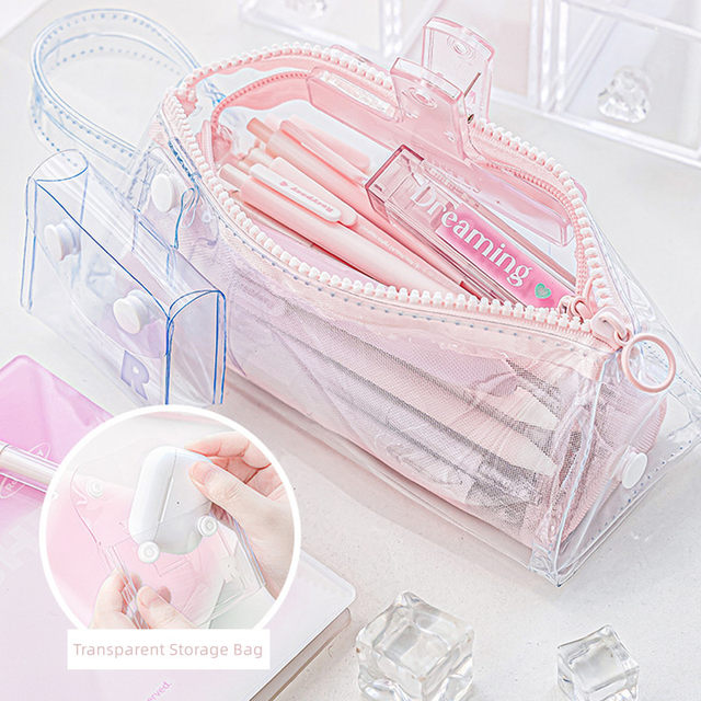 1 Piece Simplicity Pencil Pouch Transparent Visiable Nylon Pencil Case  Durable Solid Color Series Stationery Storage Bag Student - AliExpress