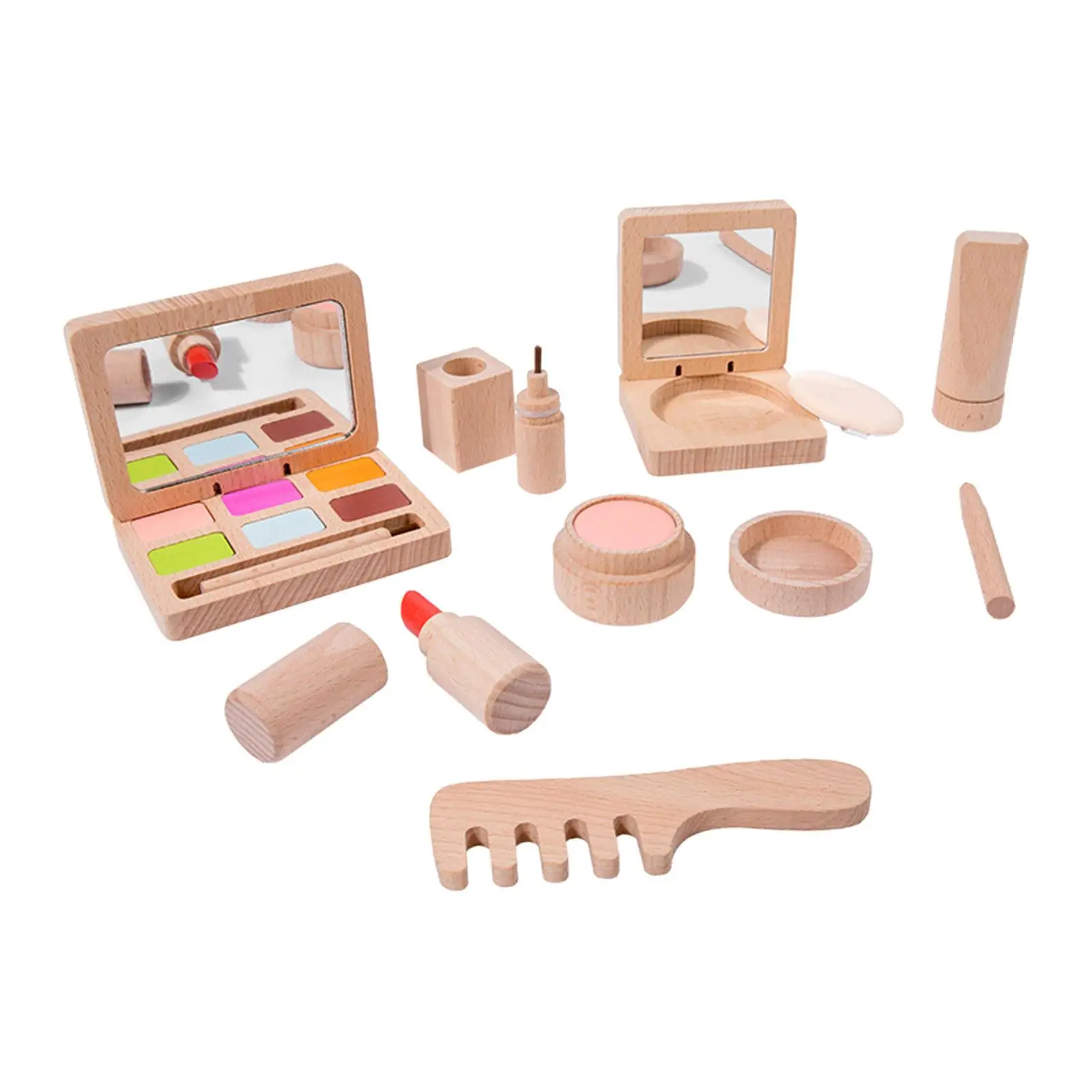 Makeup Toy Kits for Girls Role Playing Cosmetic Toy Kits Wooden Makeup Toys for Princess Dress up Birthday Toys Gift Age 3 4 5+