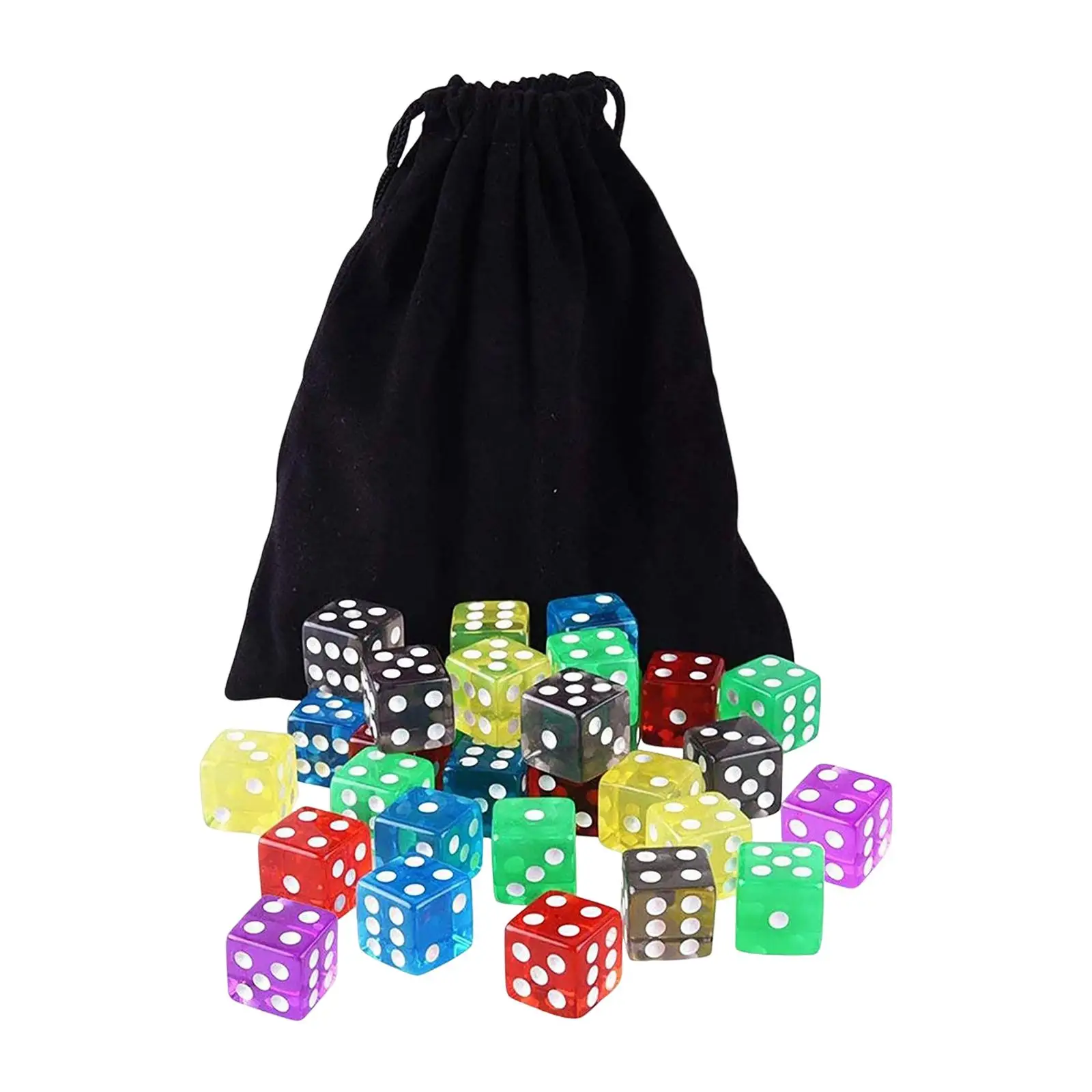 60x D6 Six Sided Dices Set with Velvet Pouch Bar Toys Math Teaching Table Borad Games for MTG RPG 16mm Transparent Acrylic Dice