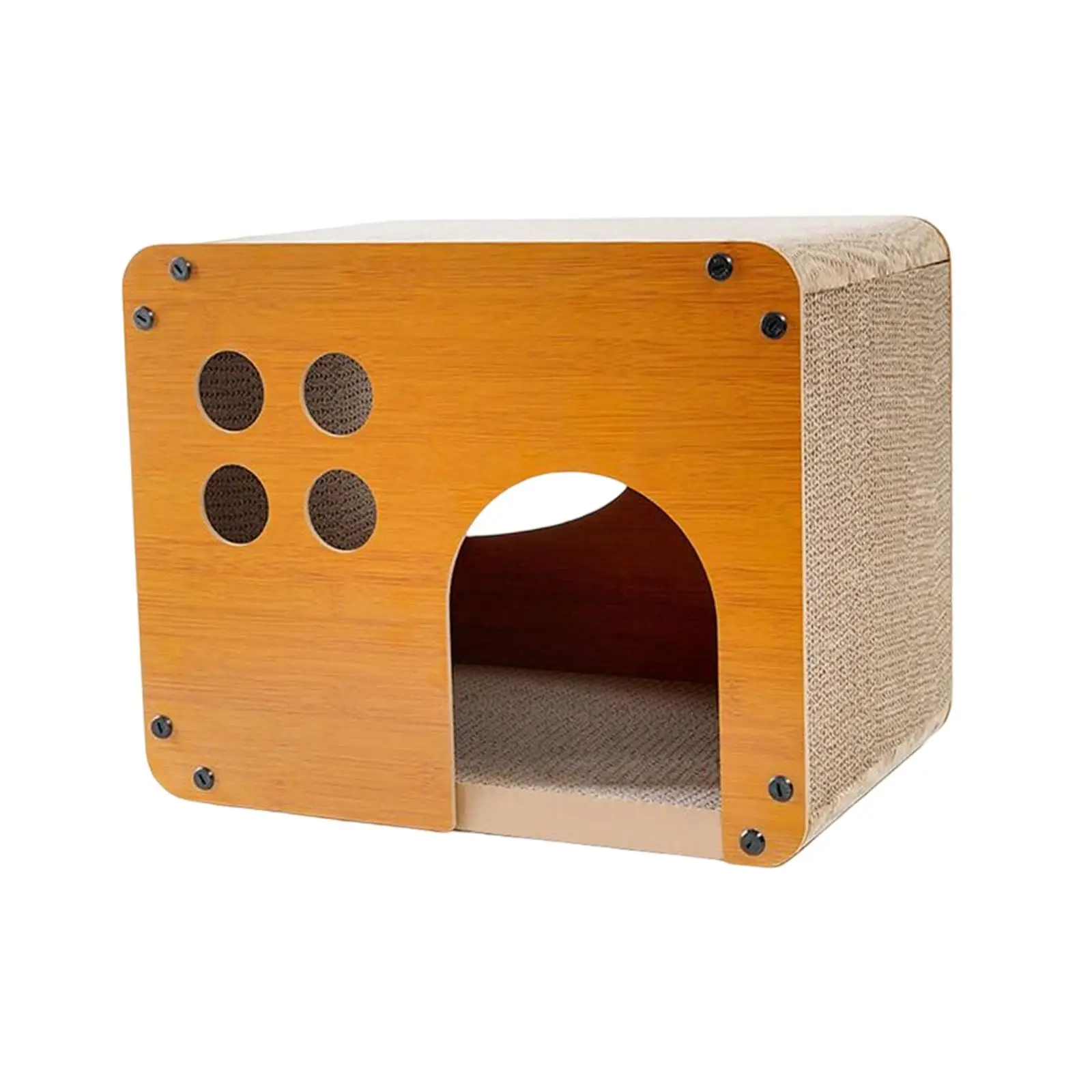 Pets Cave Corrugated Cardboard Breathable Wooden Cat Dog House for Kitten