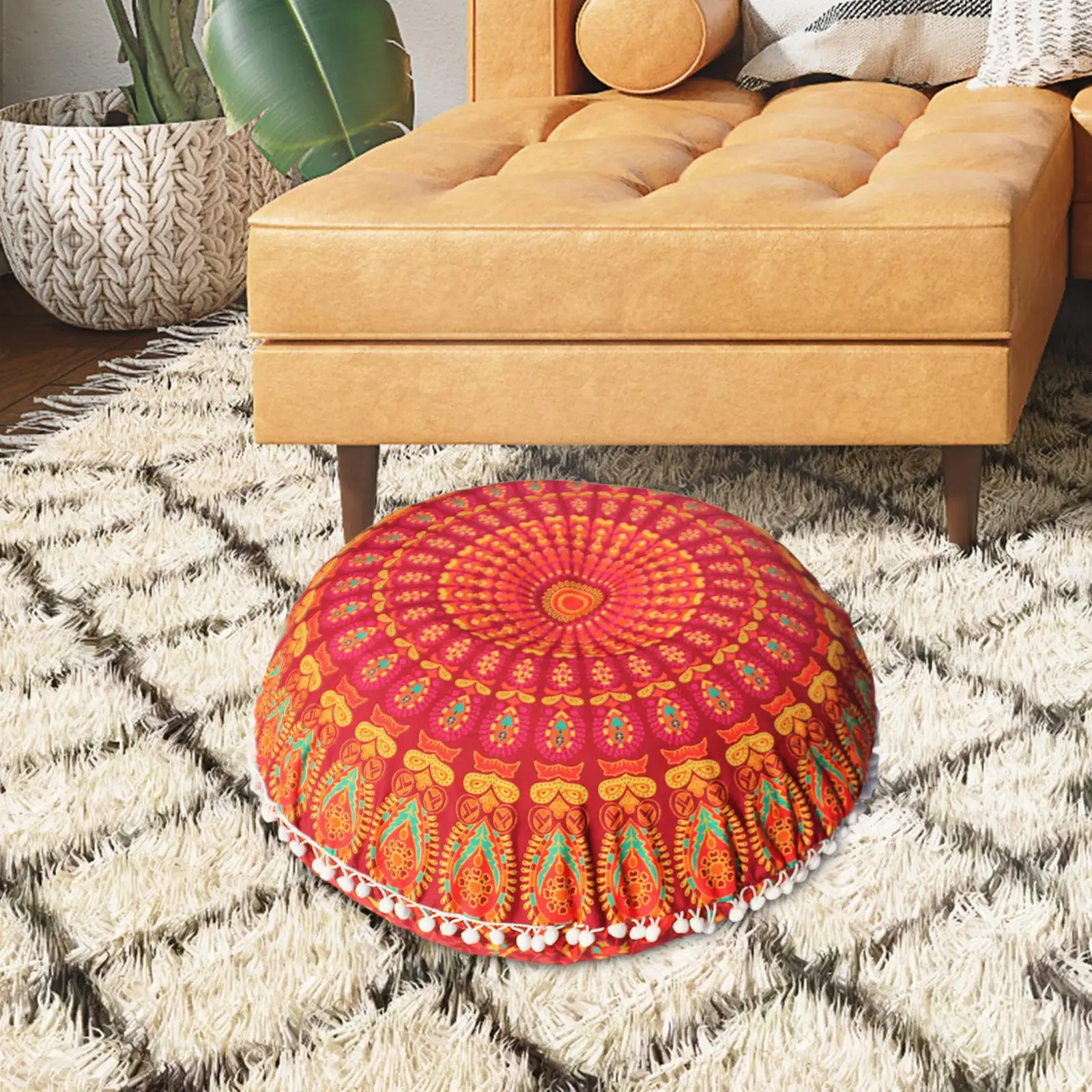 Round Throw Pillow Case with Zipper Cushion Pillow Cover for Living Room Decoration