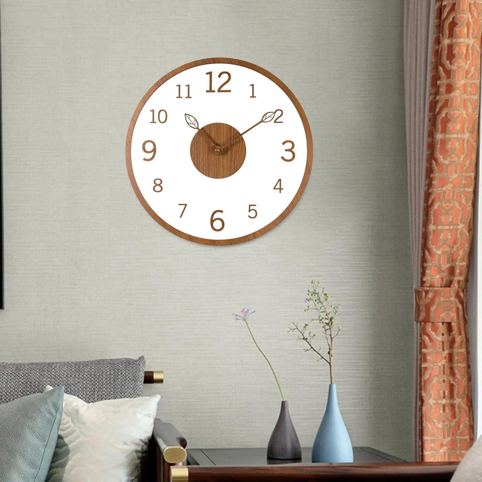 12 Inch Wall Clock Silent Non-Ticking Wooden Clock, Simple Modern Light Wooden