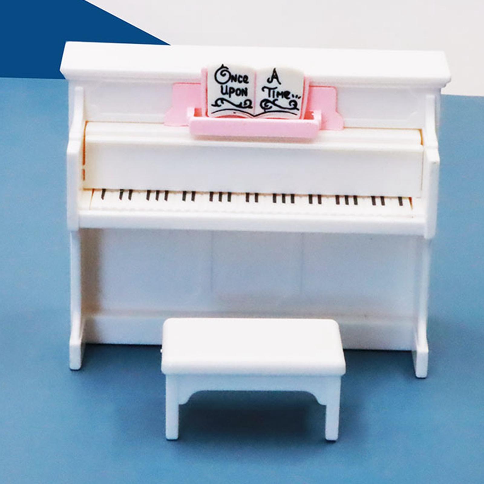 Simulation Miniature Piano Ornament Tiny Musical Instrument Model with Stool BJD Decor for 1/12 Dollhouse Furniture Accessories