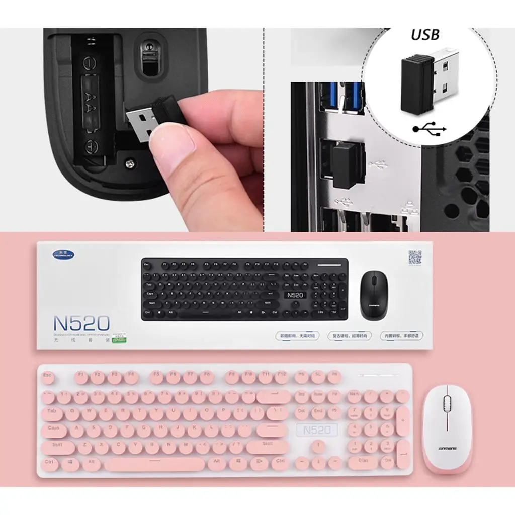 104 keys N520 Wireless Mechanical Keyboard and Mouse Set Round Key Full-Size