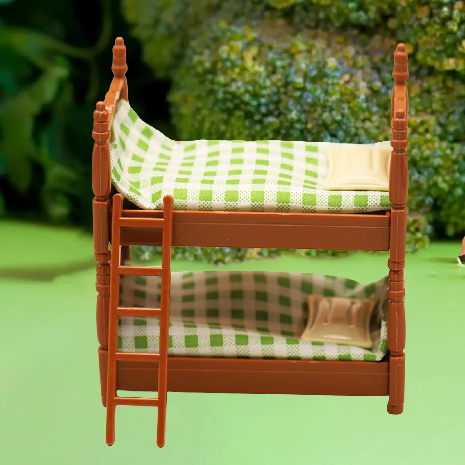 Dollhouse Bunk Bed Gift DIY Crafts Painted Miniature with A Ladder Bedroom Decoration