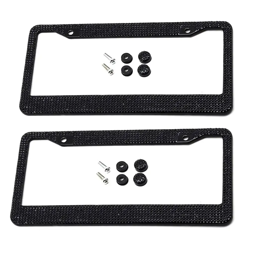 2pcs Metal Black License Plate Frame Car Tag Cover with Screw Waterproof