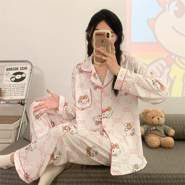 Sanrio Kuromi Autumn Sweet Girl Pajama Set Anime Y2K Fashion Long Sleeve  Trousers Student Home Clothes Women Pijama 2023 New