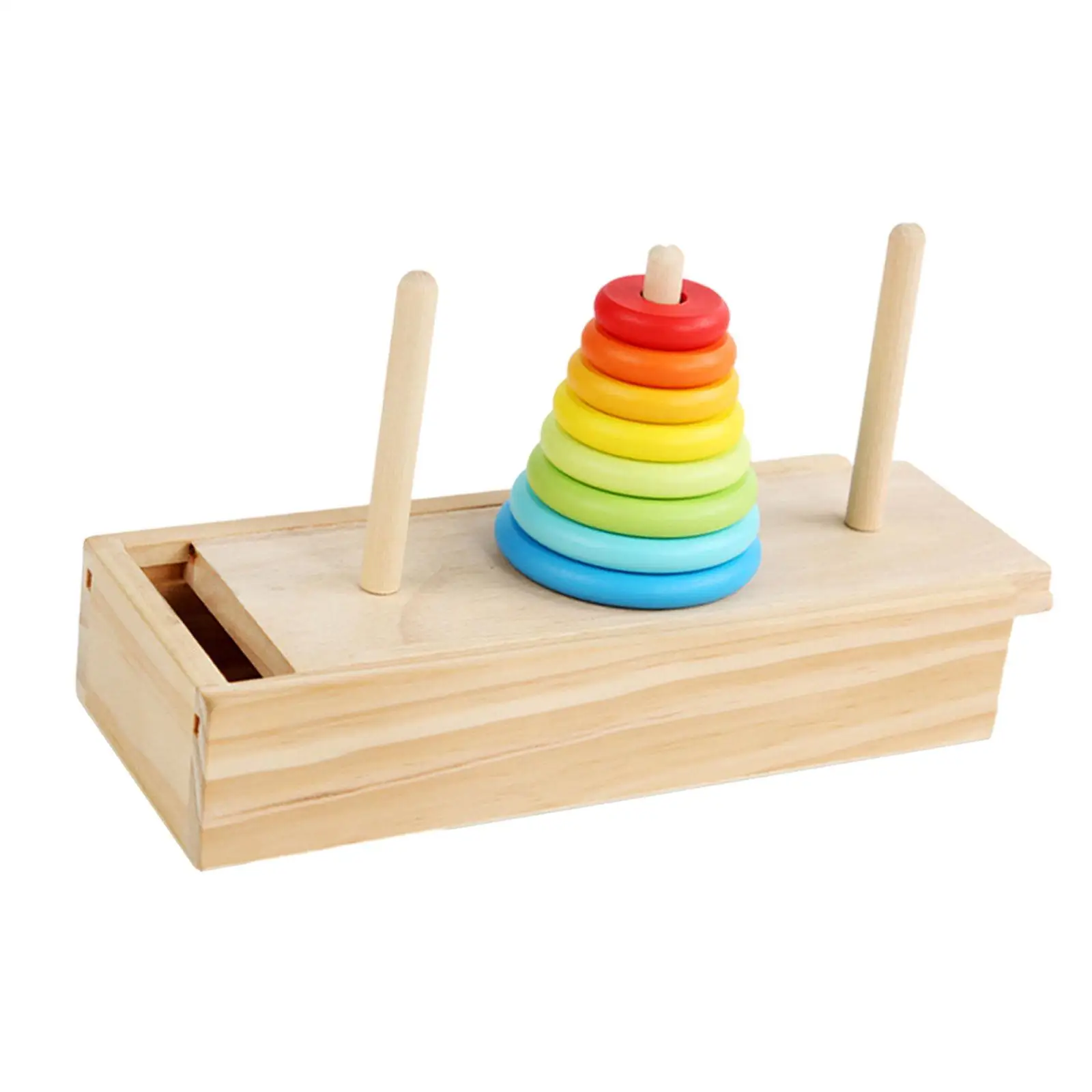 Wooden Stacking Tower Brain Teaser Birthday Gift Rainbow Color Mathematical Game Practical Stacking Rings Toys for Children Baby