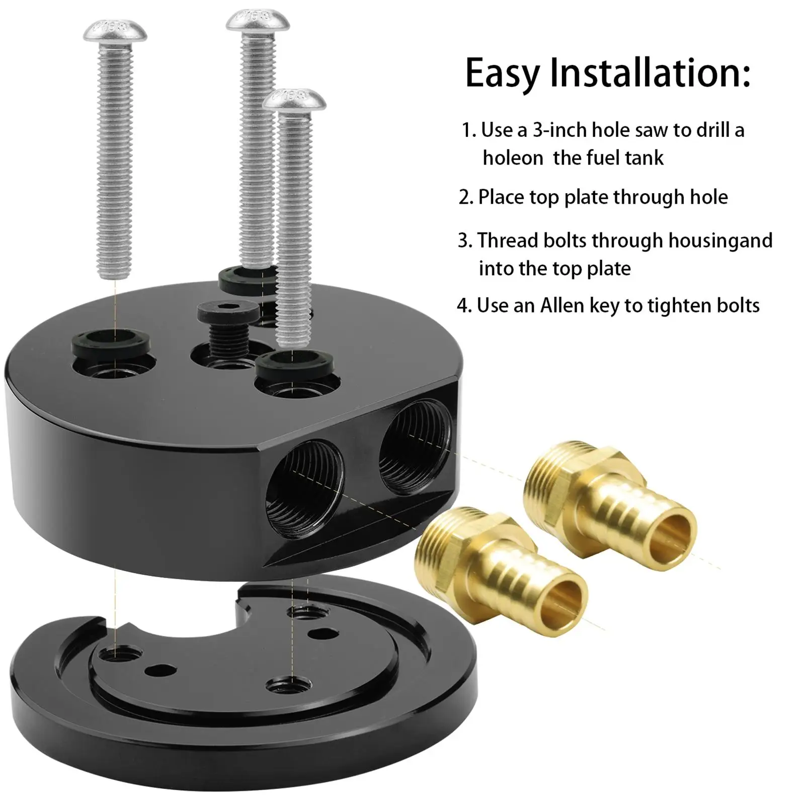 Fuel Tank Sump Kit for Gasoline Fuel Tanks with Brass Fittings Integrated Return Dual Port Sump Kit