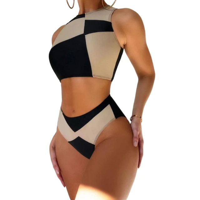 New In Swimwear Women Bikinis Set Solid Two Piece Split Bathing Suit High  Waist Sexy Tummy Control Swimwear Купальник Женский - AliExpress
