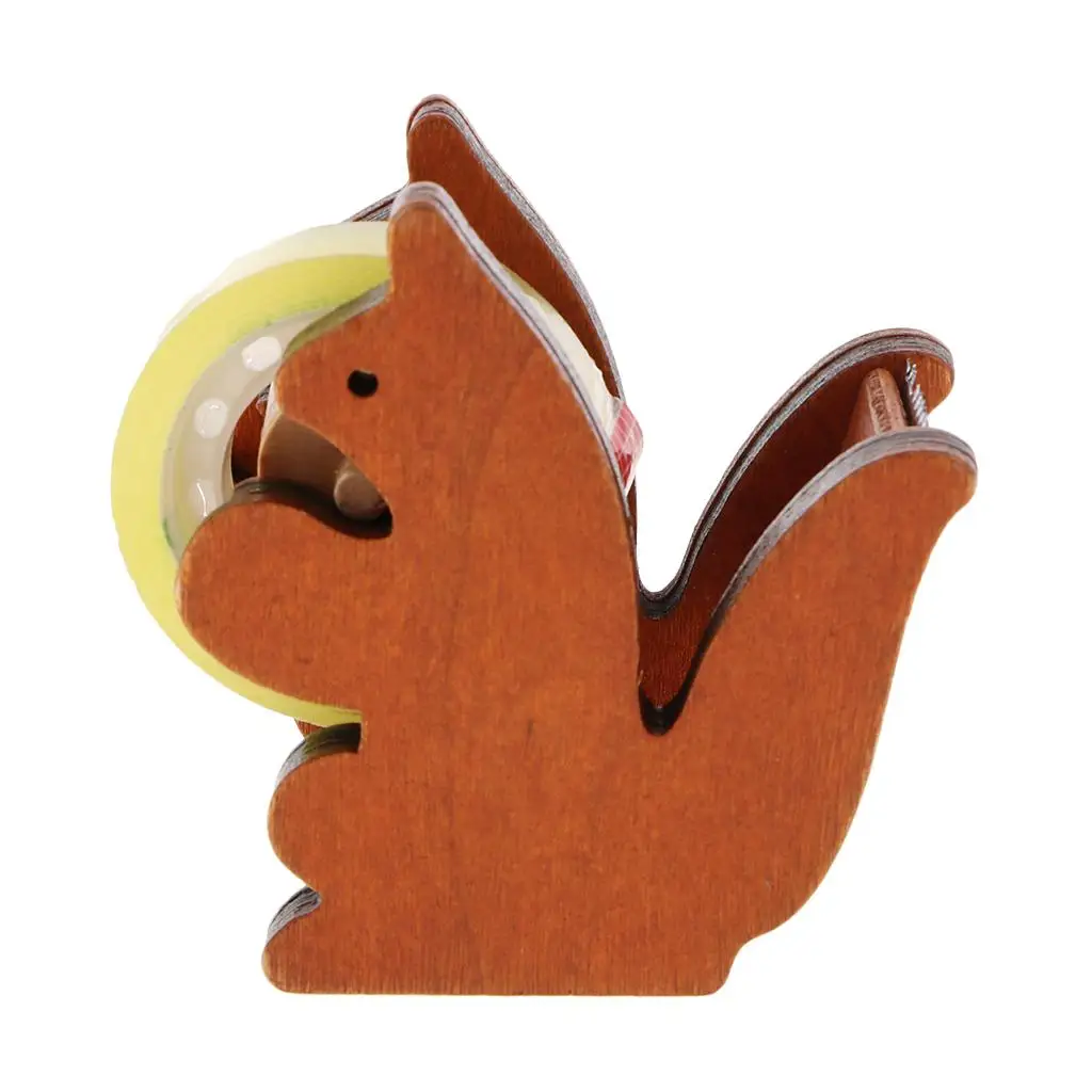 Wooden Squirrel Washi Tape Dispenser Office Adhesive Tape Roll Holder Cutter