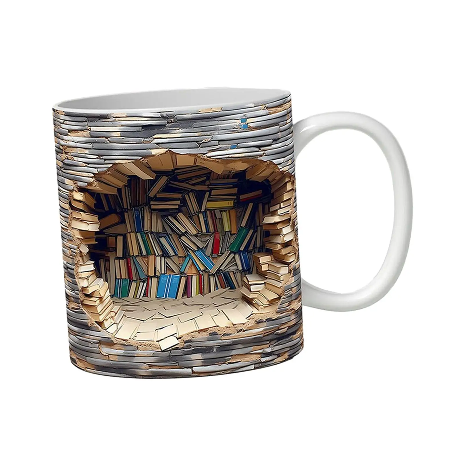 Bookworm Coffee Mug 3D Bookshelf Mug Handmade Pottery Mug Tea Cup Gift for Readers Book Lovers Coffee Mug Book Club Drinking Cup