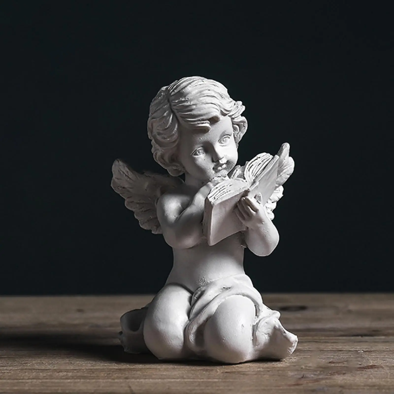 Resin Sculpture Cherub Figurines Artwork Desk Figure Baby Angel Statue for Cabinet Bookshelf Decoration Home Church Ornament