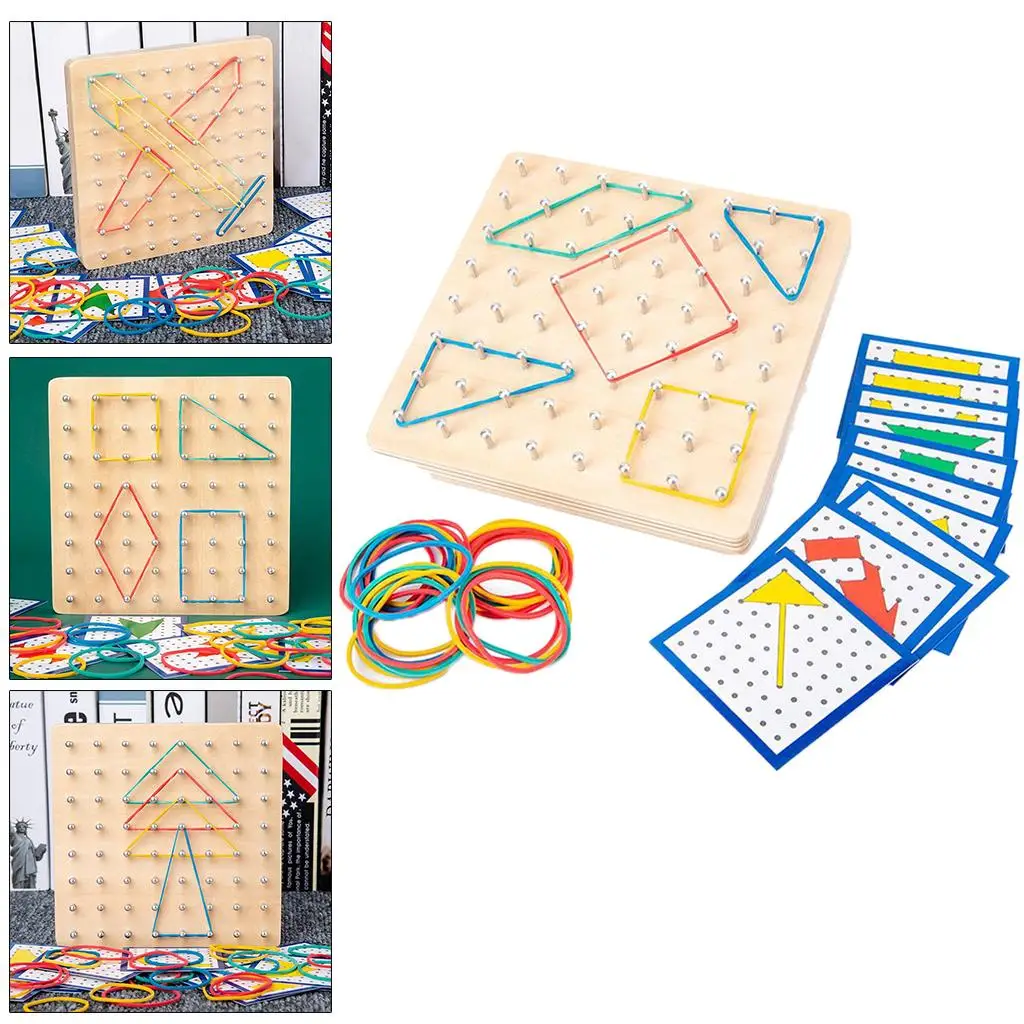 Montessori Toys  Graphics Rubber Tie Nail Boards Wooden Toys for Preschool Learning