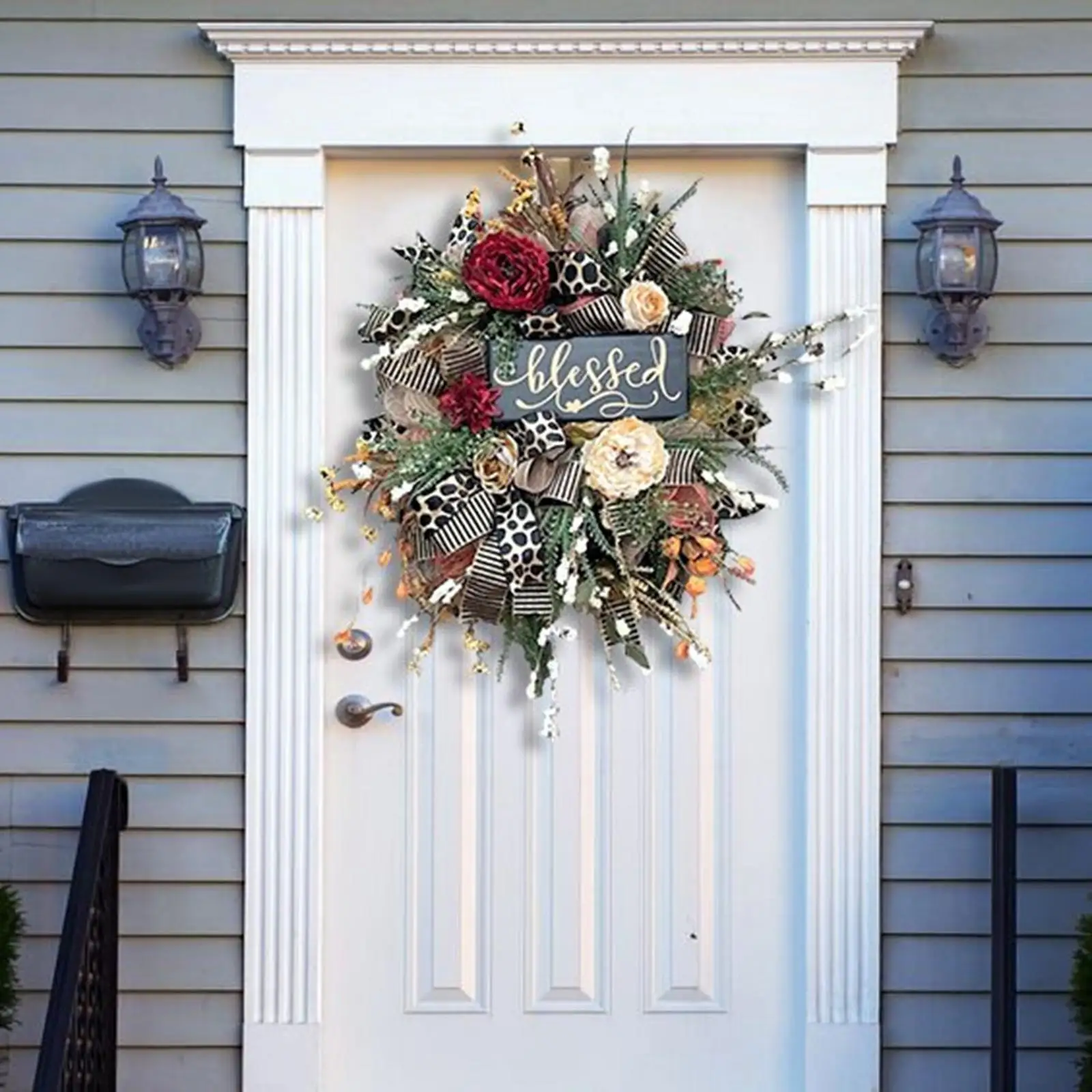 Door Front Welcome Wreath Artificial Flowers Garland Fall Bowknot Decorative for Backdrop Window Thanksgiving Day Holiday Office