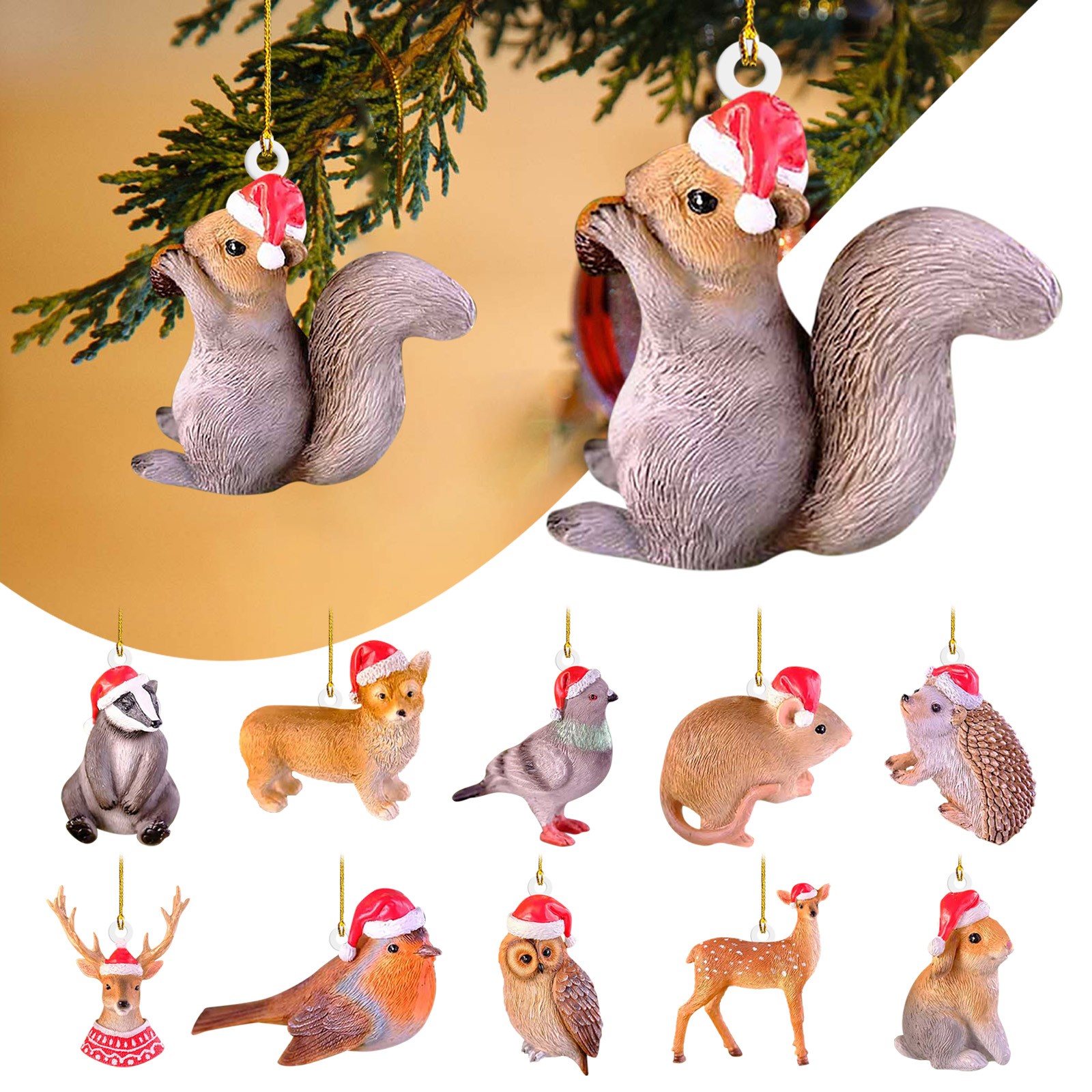 Description Picture 2 of itemChristmas Cartoon Cute Animal Ornament Acrylic Santa Hat Animals Decoration Xmas Tree Hanging Pendant новогодний декор Navidad