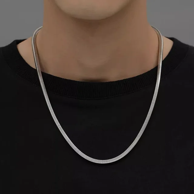New Silver Color Square Snake Bone Necklace for Men and Women 