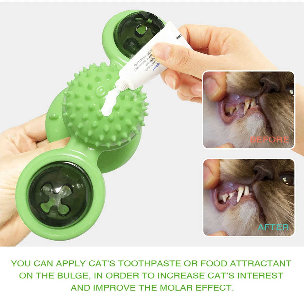 Interactive Cat Toy Windmill Portable Scratch Hair Brush Grooming Shedding Massage Suction Cup Catnip Cats Puzzle Training Toy herding ball for dogs