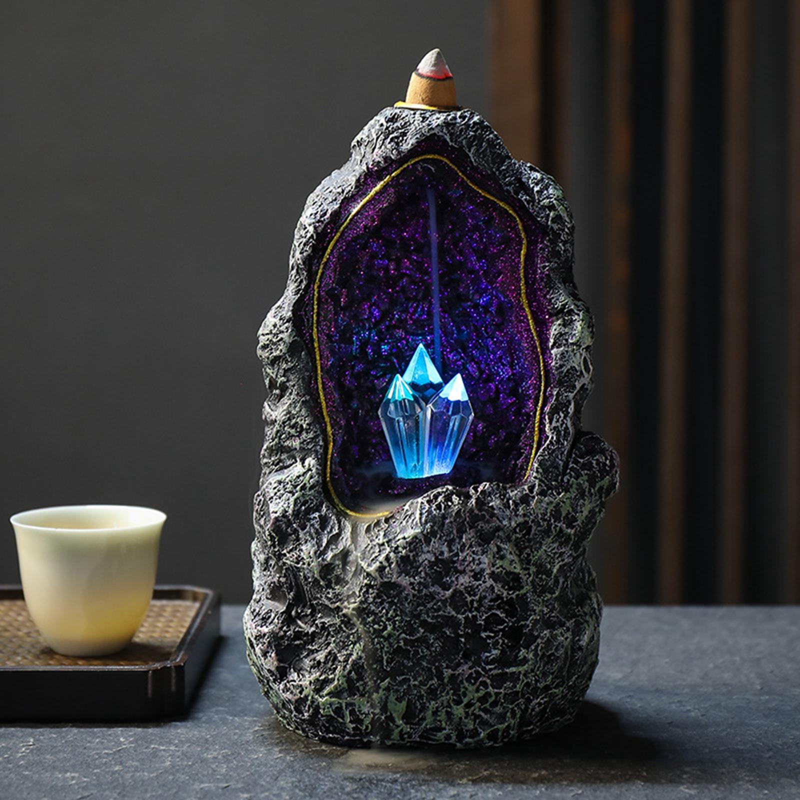 Backflow Incense Burner Incense Cones Holder LED Lights Fountain for Desktop