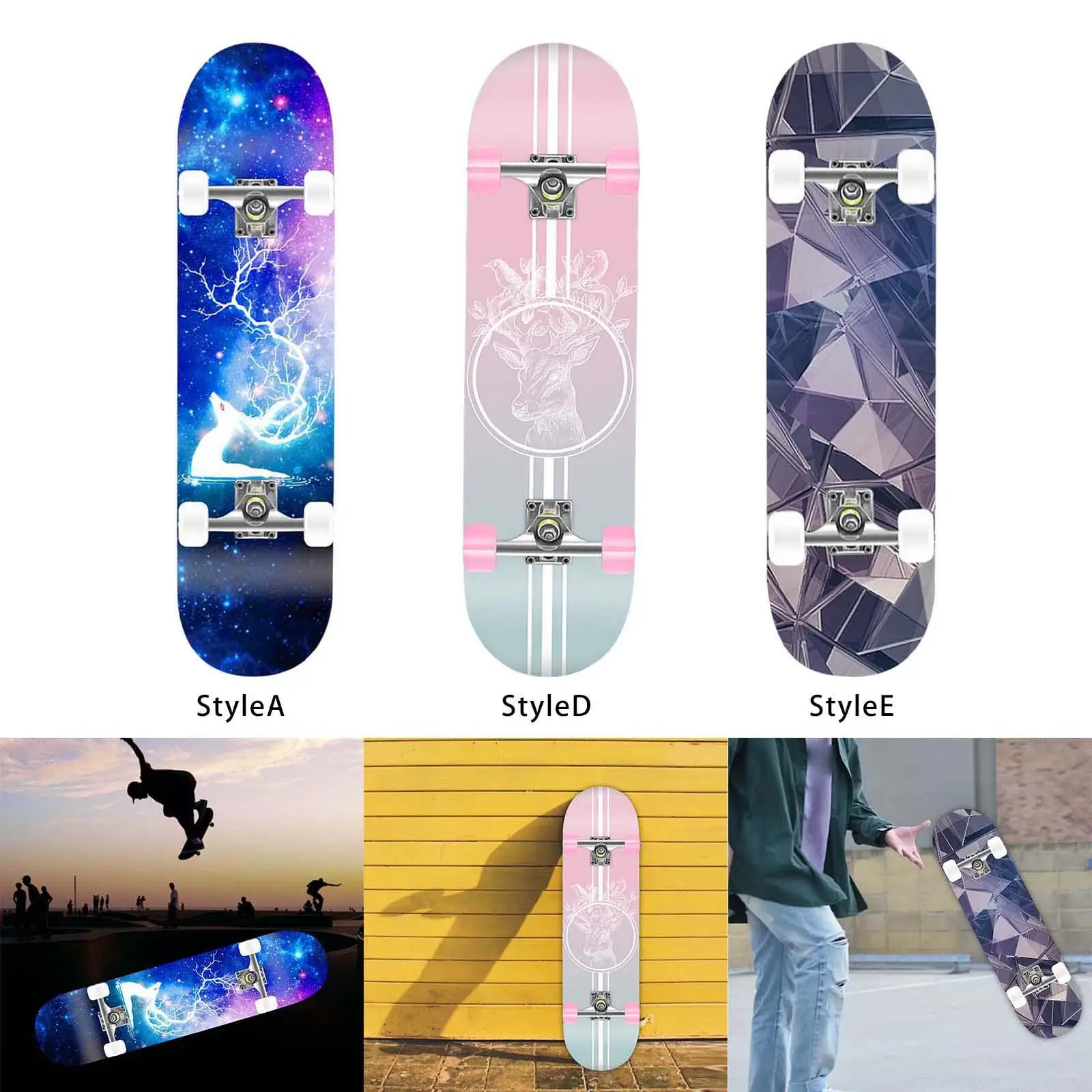 Skateboard Complete Double Kick Fully Mute Longboard for Beginners Women Man